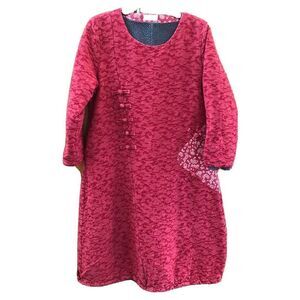 LZJN Luan Zai Jiang Nan Cotton Fleece Lined Dress Coat Duster Pockets Red Pullon